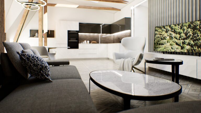 vizualizace podkrovního bytu